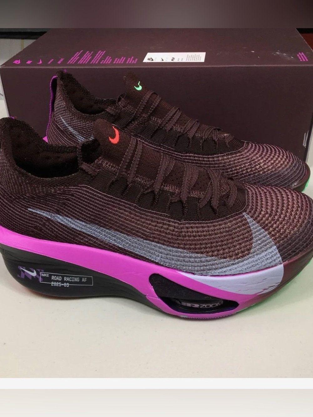 Nike Women’s Road Racing AF Flyknit Sneakers - Maroon with Pink Accents
